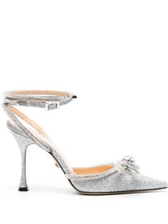 Find MACH & MACH With Heel on Editorialist. silver-tone calf leather glitter detailing crystal embellishment bow detailing buckle-fastening ankle strap pointed toe branded leather insole high sculpted heel leather outsoleHEEL: 10.0 Centimetres Mach And Mach Heels, Dr Shoes, Bow Pumps, Silver Pumps, Silver Sandals, Ankle Strap Pumps, Strap Pumps, Silver Heels, Crystal Embellishment