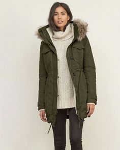 Neo-preppy Vinter Mode Outfits, Black Pens, Womens Outerwear, Pijamas Women, Military Parka, Green Parka, Military Army, Womens Parka