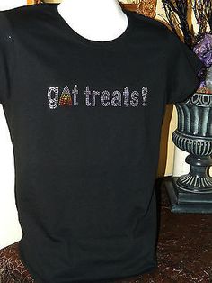 Halloween Fall Rhinestone Candy Corn Got Treats? T-Shirt  Trick or Treat women/misses/plus Rhinestone Designs, White Tee