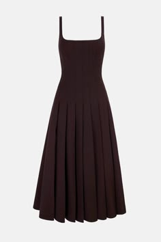 Emilia Wickstead Adele Dress in Chocolate Brown Superfine Merino Wool Winter Evening Dress, Knife Pleated Dress, Wool Dress Winter, Luxurious Chocolate, Adele Dress, Clothing Design Ideas, Knife Pleat, Knife Pleats, Structured Dress