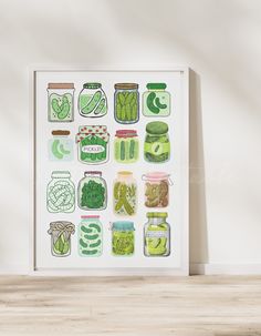 a poster with jars and pickles on it