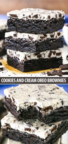 two pictures of cookies and cream oreo brownies