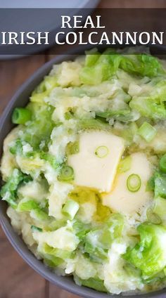 a bowl filled with mashed potatoes and broccoli