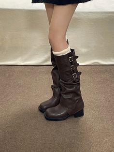 Lasaky - Detachable Shaft Fashion Boots with Knee-high Design Black Pointed Toe Flats, Knee Boots Outfit, Rough Heels, Vintage Flats, High Design, Slouched Boots, Higher Design, Pretty Shoes, Dream Shoes