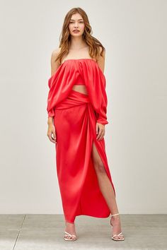 STYLED BY ALX COUTURE MIAMI BOUTIQUE Deep Coral Front Twist Wrap Skirt Skirt Fabric, Wrap Skirt, Off Shoulder Dress, One Shoulder Dress, Shoulder Dress, Off Shoulder, Coral, Twist, Skirt