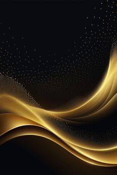 an abstract gold background with wavy lines and dots on the black backdrop is perfect for any type of design