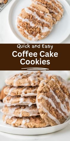 coffee cake cookies with icing on a white plate