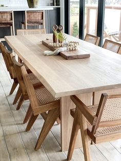 Angled view of White Oak Live-Edge Table against a white wall. - Saffron and Poe Coastal Dining Room, Wood Dining Room Table, Garden Retreat, Coastal Dining, Kitchen Table Wood, Long Dining Table, Victorian Garden, Wood Dining Room, Wooden Dining Table