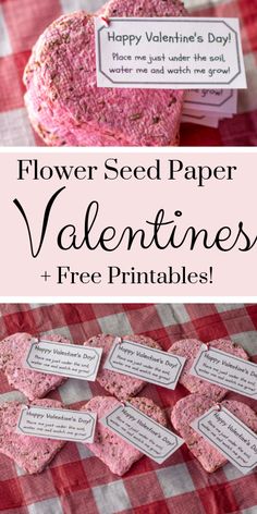 valentine's day craft with flowers and seed paper hearts on the table, free printables