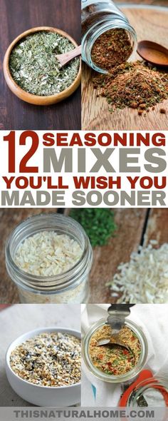 some different types of spices and seasonings in mason jars