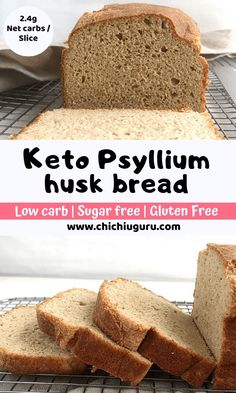 a loaf of keto psylium husk bread on a cooling rack