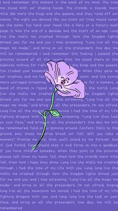 a purple flower with green leaves on it and the words written in white are shown