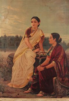 a painting of two women sitting next to each other