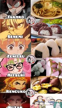 many different pictures of food and anime characters