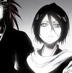 two anime characters with black and white hair