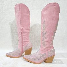 Yours Forever Soft Vegan Leather Multi Size Iridescent (Multi Color Sparkle) Rhinestones Gorgeous! Western Cut Heels ( Approx. 2.75") Knee High Shaft With Half Inner Zipper For Easy On/Off Brand New In Box Composite Sole With Faux Wood Look Heels Bling Out Cowboy Boots, Pink Cowgirl Fancy Dress, Western Glitter Boots, Cowgirl Rhinestone Boots, Blingy Cowgirl Boots, Ponk Cowgirl Boots, Summer Boots With Rhinestones And Round Toe, Summer Party Boots With Rhinestones, Sparkling Round Toe Boots For Spring