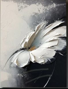 a white flower on a black and white background