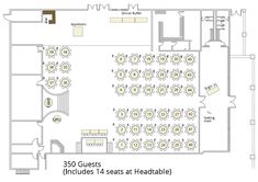 a floor plan for a restaurant with tables and chairs in the center, and seating areas on each side