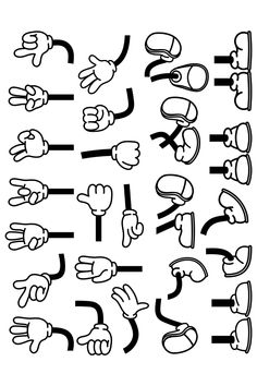 an image of hand gestures and fingers in black and white colors on a white background