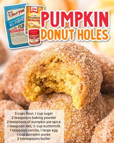 an advertisement for pumpkin donut holes with information about the doughnuts and how to use them