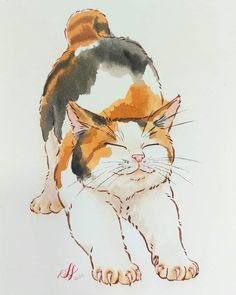 a drawing of a cat with its head on the back of it's paws