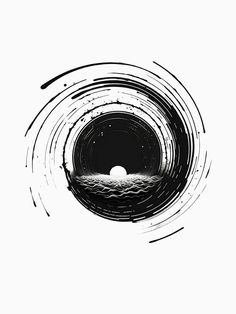 an abstract black and white painting with circles in the shape of a circle on a white background