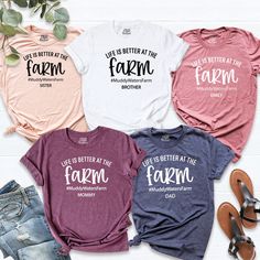 "Custom Farm Shirt, Customizable Family Name Shirt, Life Is Better At The Farm Tee, Farmer Custom Shirt, Farm Shirt,Farmers Market Shirt. HI! Welcome to my store, I'm delighted to see you here. My store's main goal is to provide you with premium everyday apparel with the best graphic t-shirts. I see you as a friend, not just a customer. I'm sure you'll love my designs. You can order the same design 4XL and 5XL large sizes from the link, please specify the details in the order note. https://etsy. Family Farm Shirts, Farmers Market Shirt, Farm Shirts, Cricut Stickers, Farm Tees, Farm Tshirt, Farm Business, Family Get Together, Johnson Family