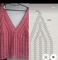 a crocheted top is shown next to an image of the pattern