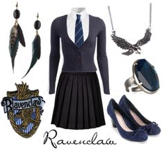 a women's harry potter outfit with accessories including shoes, necklaces and ring