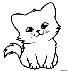 a cute little kitten with big eyes sitting down and looking at the camera coloring page