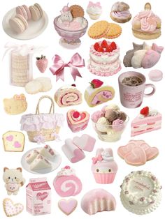 many different types of cakes and cupcakes are arranged in the shape of hearts