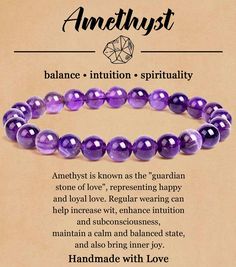 PRICES MAY VARY. 【Natural Crystal Bracelet】 Amethyst corresponds to the eyebrow wheel in the seven wheel system, responsible for wisdom and creativity, and enhancing intuition. Perfect for friends who need a lot of brain activity. 【Perfect Healing Bracelet】 Embrace the vibrant and harmonizing vibes of natural crystal stone. Natural stone bracelet can promote balance, allowing you to navigate life with confidence and enthusiasm. May wearing this spiritual crystal bracelet brings you some healing Spiritual Jewelry Crystal, Crystal Bracelets Meaning, Gems Quotes, Crystal Meanings Charts, Bracelets Gemstone, Best Healing Crystals, Amethyst Crystal Bracelet, Spiritual Bracelets, Intention Bracelets