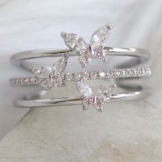 Material: silver plated brass, crystals Size: adjustable IMPORTED Index Ring, Diamond Butterfly Ring, خواتم خطوبة, Cute Promise Rings, Hand Jewelry Rings, Pretty Jewelry Necklaces, Ring Female, Preppy Jewelry, Diamond Butterfly