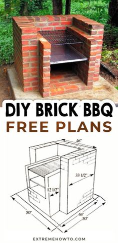 an outdoor brick bbq is shown with the measurements for it to be built in