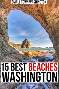 the cover of small town washington's 15 best beaches in washington, with text overlay