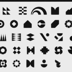 a collection of black and white geometric shapes