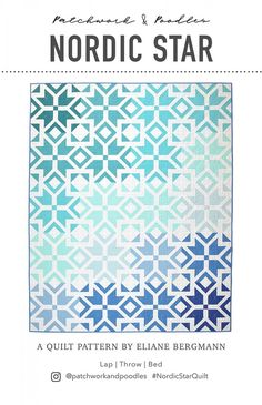 the nordic star quilt pattern is shown in blue and white