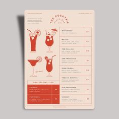 the cocktail menu is displayed on a white background with red accents and an orange outline