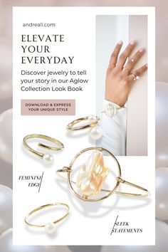 Step into the new era of gold and pearl jewelry with our Aglow Lookbook. Blending gold with pearls, these pieces are designed for the discerning individual looking for something beyond the ordinary. Minimalist Wedding Jewelry, Unique Wedding Jewelry, Lookbook Design