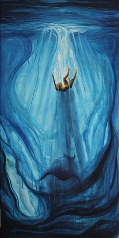 a painting of a person floating in the water