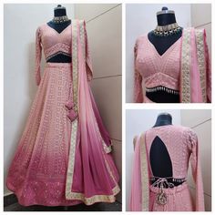 SIZE & STYLE: >You can either choose a standard sizing from size options on the listing. >All Standard sizes lehenga (Skirt) will be having fixed length 41 inches. Please contact if you want to change the lehenga length. >If you select custom size then we will send you measurements form after your order. And discuss all the customisation in detail before processing the order. >You can let us know for Blouse style changes e.g. change of neck designs etc. >Specific to sleeves on the blouse, please write in order notes if you want a sleeveless blouse to have sleeves or vice versa or just drop a message to us. >Tassels & Trims may or may not be exactly same always. >We ensure to show you final product and measurement images before dispatch. We also expect if there are few minor size alteration Transitional Lehenga With Dupatta, Fitted Party Wear Salwar Kameez With Dupatta, Fitted Anarkali Wedding Dress, Transitional Season Fitted Dresses With Pallu, Fitted Anarkali Gown For Wedding, Transitional Pink Georgette Sets, Fitted Floor-length Anarkali Set With Intricate Embroidery, Fitted Floor-length Lehenga For Wedding, Traditional Drape Fitted Dresses With Pallu