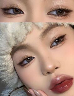 Makeup With Bangs Hair, Makeup Inspo Douyin, Ullzang Make Up, Mono Eyelid Makeup, Wasian Makeup, Ulzangg Makeup, Natural Douyin Makeup, High Visual Weight Makeup, Dark Douyin Makeup