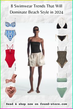 Working on your beach outfit aesthetic for 2024? These are the 8 stunning 2024 swimwear trends you need to know to elevate your summer beach outfits above the rest. From 90s supermodel style minimalist swimsuits to bright and bold red bikinis and the return of the tankini, there are so many exciting swimwear trends to turn heads on the beach this summer and these 8 trends are set to dominate this summer so don't miss out! Get ready for your best beach vacation outfits yet... Summer Beach Outfits, Supermodel Style, High Leg Swimsuit, Ruched Swimsuit, Beach Vacation Outfits, Summer Trends Outfits, One Shoulder Swimsuit