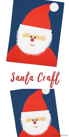 two christmas cards with santa's face and the words santa craft on them in red, white, and blue