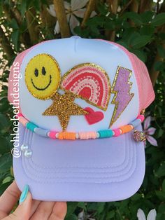 Hat chains are removable with clasps on each end. They can be bought separate or with the hat. Please allow up to 2 weeks for this hat to ship as this is a pre-order item.  $10-$12 chain options do not include hats.  $40-$50 bling hat options do include trucker hat and bling as pictured.  For clarification when purchasing: If you purchase one of the hat chain options, this is individual hat chains and does not include the trucker hat. If you purchase the bling hat option, this option includes th Cheap Fun Snapback Hat For Spring, Cheap Trendy Hats For Birthday, Cheap Personalized Hats For Birthday, Cheap Trendy Acrylic Hat, Cheap Fun Customizable Hats, Cheap Themed Cap, Cheap Multicolor Hats With Letter Print, Cheap Fun Personalized Hats, Cheap Customizable Fun Hats