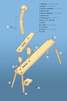 the diagram shows how to make a wooden bench with two legs and one leg that is attached