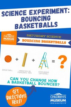 Graphic showing a basketball, yard stick and step ladder as the materials for a basketball science experiment. Potential And Kinetic Energy, Homeschool Science Lessons, Science Experiment For Kids, Physics Lessons, Experiment For Kids, Free Homeschool Resources, Sports Science, At Home Science Experiments, 4th Grade Science