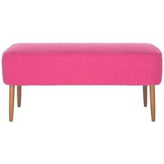 a pink bench with wooden legs on a white background