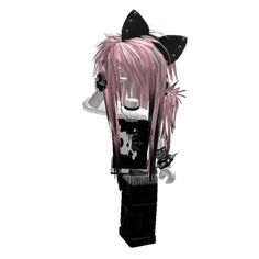 a black and white cat costume with pink hair