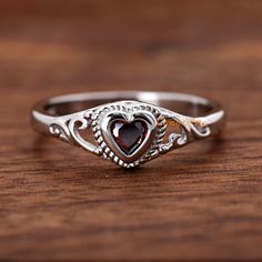 Solid 925 Sterling Silver 4mm January Birthstone Dark Red Garnet Color Heart CZ Bezel Set Rope Filigree Baby Girls Childrens Teens Ring ▷Gift Box Included ▷7mm Height ▷Size 1 - 12 Available ▷925 Sterling Silver (not plated or filled) ▷925 Stamp Authenticity ▷High-Quality Cubic Zirconia Used https://www.etsy.com/shop/TrendyRing Cheap Romantic Silver Rings, Cheap Vintage Rings For Gift, Pretty Rings Silver Set, Antique Silver Rings Simple, Cheap Dainty Round Midi Rings, Cheap Romantic Silver Jewelry, Rings Silver Real, Silver Romantic Rings, Garnet Heart Rings